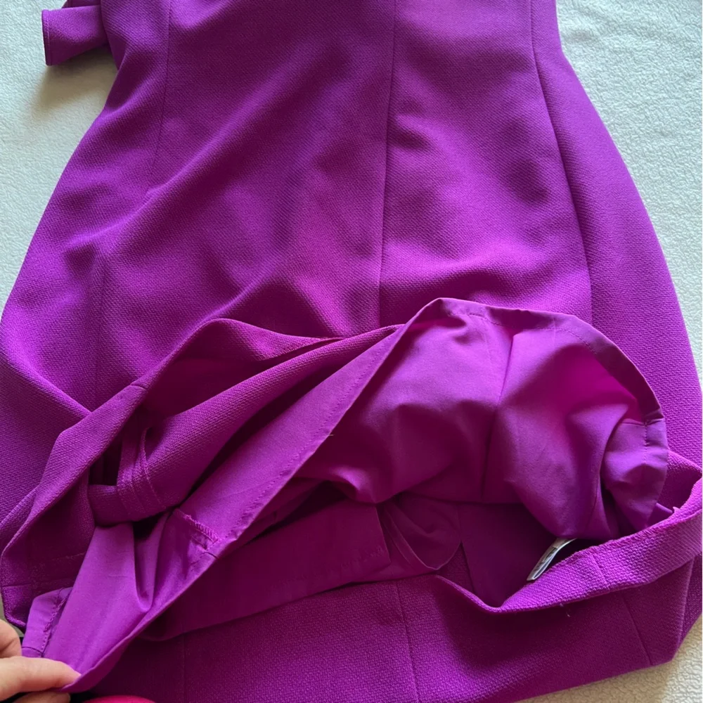 Antonio Melani Tailored Sheath Dress Size 10 Purple Ruffle Off-Shoulder - Picture 9 of 15